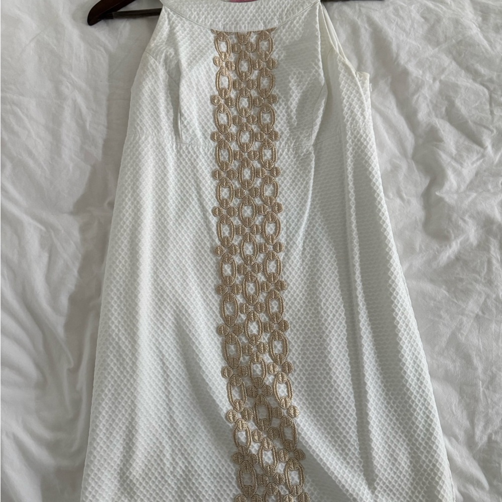 Lilly Pulitzer SZ 2 White and Gold Shift Dress